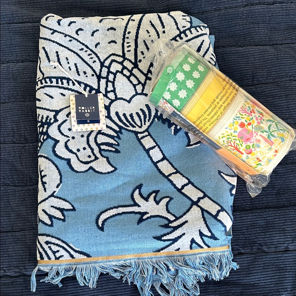 Target x Roller Rabbit oversized beach towel and snackle stack